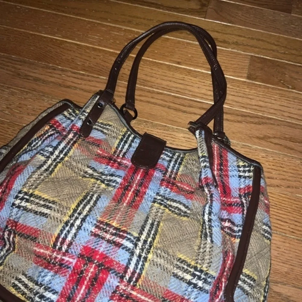 Vera Bradley Dual Strap Quilted Plaid Shoulder Bag Red, Blue, Tan - Picture 3 of 15